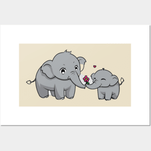 Mother And baby Elephant Posters and Art